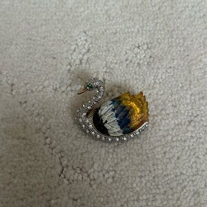 Vintage swan Brooch pin rhinestone painted rare jewelry colorful art deco